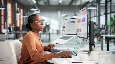 Woman Carefully Editing Growth Engine Blueprint Stock Footage 337645261