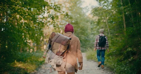 Woman Carrying Backpack While Exploring Forest Stock Footage 252019877