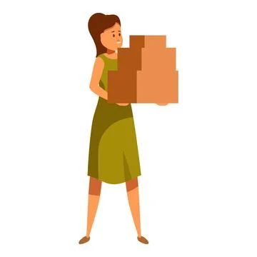 Woman carrying stack of cardboard boxes, delivery or moving concept Stock Illustration