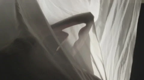 Woman Casts Silhouette While Dancing Behind Veil Vídeo Stock 42665048