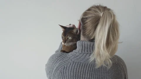 Woman with a cat. Stock Footage 248216970