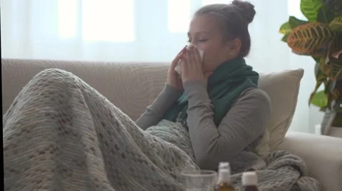 Woman caught cold. Flu Stock Footage 50064040