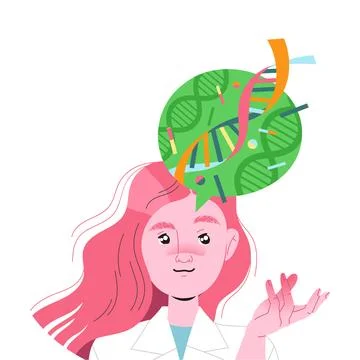Woman Character with Critical Type of Thinking with DNA as Mindset Model in Her Stock Illustration