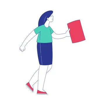 Woman Character with Folder Moving Forward Achieving Goal Vector Illustration Stock Illustration