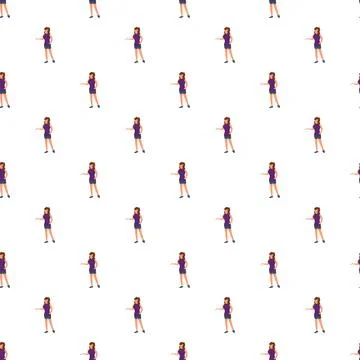 Woman character repeating seamless pattern on white background Stock Illustration