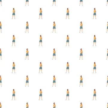 Woman character repeating seamless pattern white background Stock Illustration