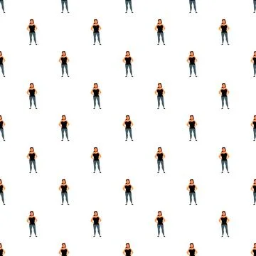 Woman character seamless pattern standing flat illustration Stock Illustration