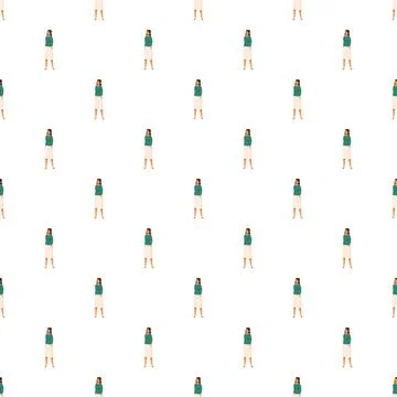 Woman character seamless pattern standing on white background Illustrazione stock