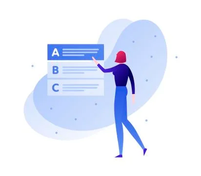 Woman character select answer from test list Illustrazione stock