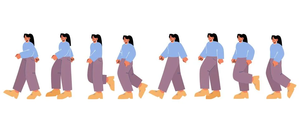 Woman character walk cycle sequence Stock Illustration