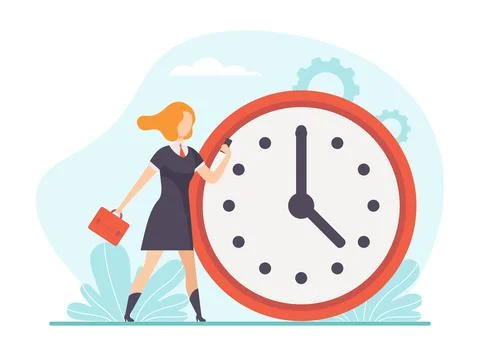 Woman Character Working Process Busy at Workplace Vector Illustration Stock Illustration