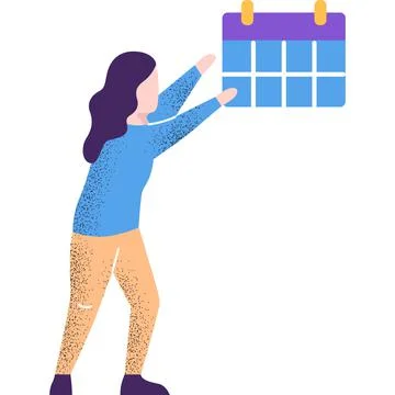 Woman checking calendar flat vector icon isolated Stock Illustration
