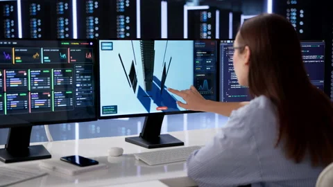 Woman Checking Data Center Server Design Stock Footage 332908704