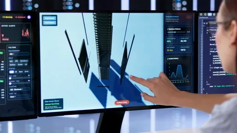 Woman Checking Data Center Server Design Stock Footage 332910345