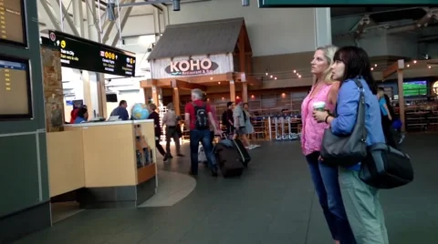 Woman checking the flight information inside airport terminal Stock Footage 45971331