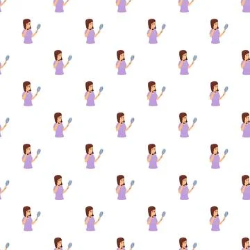 Woman checking her appearance with a small mirror seamless pattern Stock Illustration