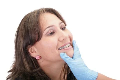 Woman checking his routine brackets on her dentist Stock Photos