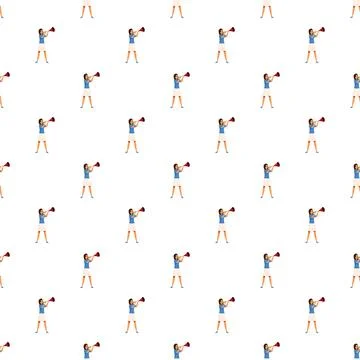 Woman cheering with megaphone repeating pattern Stock Illustration