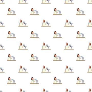 Woman chef recording cooking tutorial video pattern Stock Illustration