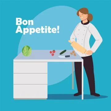 Woman chef with work table Illustrazione stock