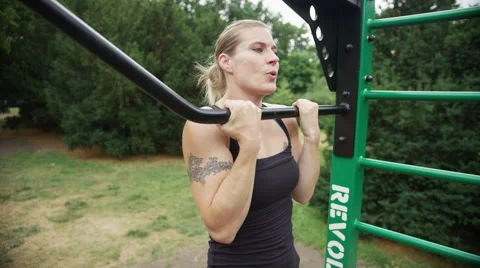 Woman Chinups Tattoo Medium - 4k - Slow Motion Stock Footage 59741489