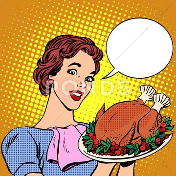 Woman with a Christmas Turkey thanksgiving Stock Illustration