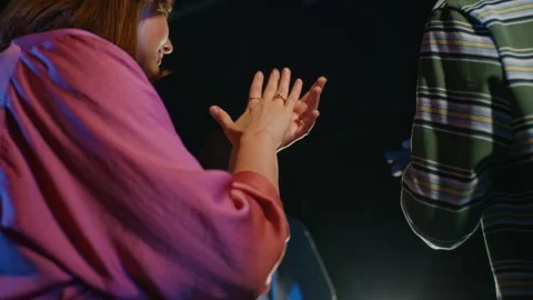 Woman Clapping Hands during Student Theater Performance Stock Footage 344525534