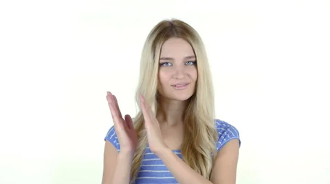 Woman Clapping , White Background Stock Footage