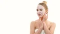 The woman with a clean face mask gesturing on the white background 4k or 4k+ Resolution