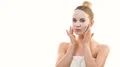 The woman with a clean mask gesturing on a white background 4k or 4k+ Resolution