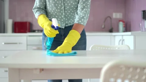 Woman cleaning the table Video stock 225041832