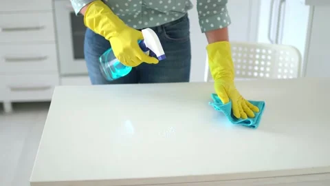 Woman cleaning the table Stock Footage 225042325