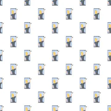 Woman cleaning window seamless pattern background design Illustrazione stock