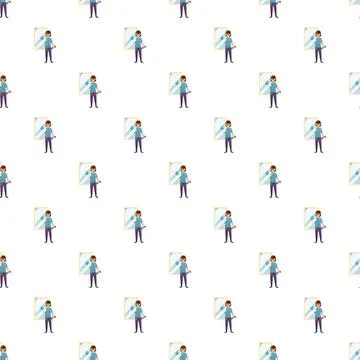 Woman cleaning window using squeegee pattern イラスト素材