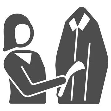 Woman cleans outerwear solid icon, dry cleaning concept, laundry employee clean Stock Illustration