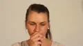 Woman clearing throat HD Footage