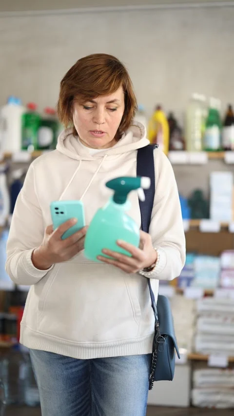 Woman client scans QR code on package and downloads promo code to purchase Stock Footage 326308675