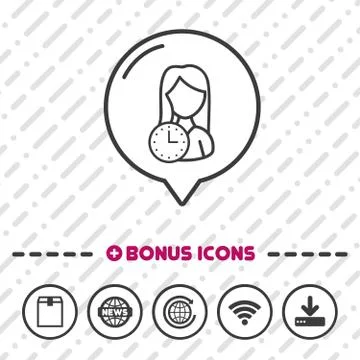 Woman with Clock Icon thin line Bonus Icons. Eps10 Vector. Stock Illustration