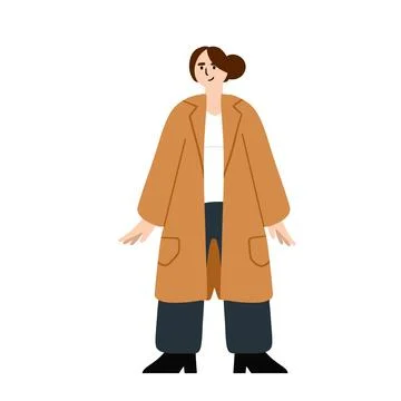Woman in coat. Female character in casual autumn clothes. Stock Illustration