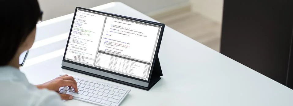 Woman Coder Or Programmer 스톡 사진