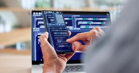 Woman Coder Working On Web Development At Office Desk 写真素材