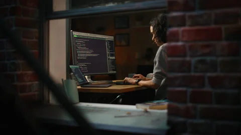 Woman Coding On Desktop Computer Video stock 197421523