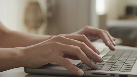 Woman Coding on Laptop Keyboard Close Up 스톡 동영상 245507891