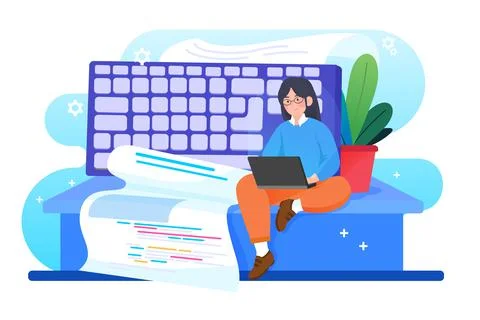 Woman coding programs by herself Illustrazione stock