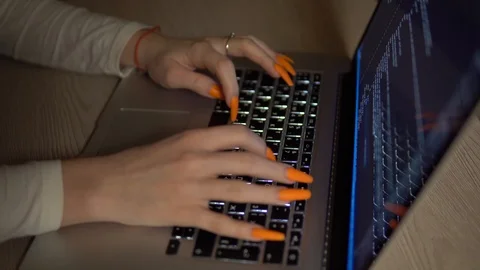 Woman coding screen hands html programming on laptop, development web Closeup Stock Footage 127058108