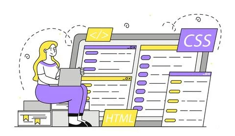 Woman with coding vector simple Stockillustratie