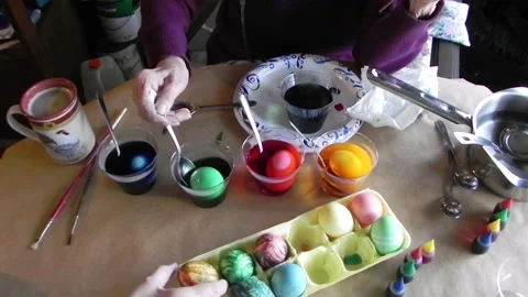 Woman Coloring Easter Eggs Stock Footage 150315044