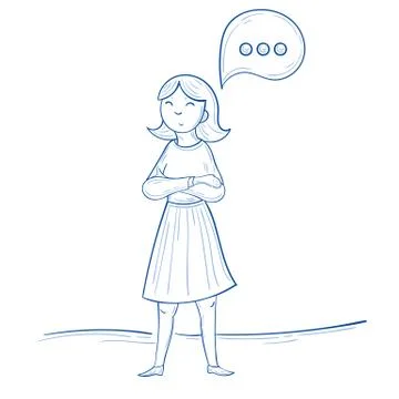 Woman with comment icon, speech bubble icon with three dots, vector illustrat Stock Illustration