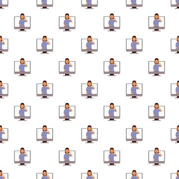 Woman communicating on computer display seamless pattern 스톡 일러스트