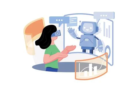 Woman Communicating With A Virtual Chatbot Stock Illustration